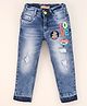 Vitamins Full Length Washed Embroidered Denim Jeans - Blue