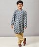 Stylo Bug Full Sleeves Geometric Hand Block Printed Kurta & Solid Pajama Set - Blue