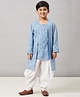 Stylo Bug Full Sleeves Solid Kurta & Dhoti With Chevron Jacket - Blue