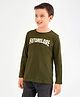 Primo Gino Full Sleeves Cotton T-Shirt Text Print - Olive Green