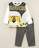 Under Fourteen Only Full Sleeves Tigers Are Cool Printed Tee & Solid Trousers Set - Grey & Off White