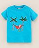 Under Fourteen Only Half Sleeves Coconut Tree With Monkey Placement Printed Tee - Blue