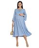 Momsoon Three Fourth Sleeves Floral Design Maternity Nursing Dress - Blue