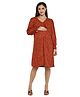 Momsoon Full Sleeves Animal Print Maternity A Line Nursing Dress - Orange