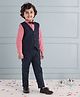Mark & Mia Full Sleeves 3 Piece Solid Color Party Suit with Bow Detailing - Navy Red