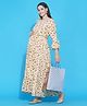 Mine4Nine Three Fourth Sleeves Floral Print Maternity Nursing Dress - Yellow