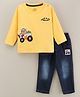 Child World Full Sleeves T-Shirt & Corduroy Jeans Teddy Embroidery - Yellow Blue