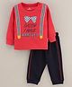 Child World Full Sleeves T-Shirt & Lounge Pant Set Text Print - Red