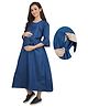 KOI SLEEPWEAR Three Fourth Sleeves Solid Denim Maternity Nursing Dress - Dark Blue
