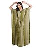 KOI SLEEPWEAR Three Fourth Sleeves Striped And Leaves Print Kaftan Style Night Gown - Green