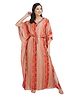 KOI SLEEPWEAR Three Fourth Sleeves Striped And Leaves Print Kaftan Style Night Gown - Orange