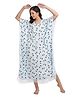 KOI SLEEPWEAR Three Fourth Sleeves Bow Print Kaftan Style Night Gown - Blue