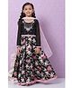 BIBA Full Sleeves Floral Embroidered & Printed Choli & Lehenga With Tulle Dupatta - Black