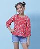 BIBA Three Fourth Sleeves All Over Floral Printed Top - Red