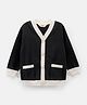 Primo Gino Cotton Front Open Sweater With Flower Shaped Pearl Buttons - Black