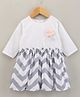 Orrigany Full Sleeves Frock Herringbone Print - White