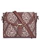 THE CLOWNFISH Madeline Printed Handicraft Fabric Handbag for Women Sling Bag Office Bag Ladies Shoulder Bag with Snap Flap Closure & Shoulder Belt Tote For Women College Girls (Brown)