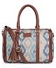 The Clownfish Lorna Printed Handicraft Fabric Handbag for Women Office Bag Ladies Shoulder Bag Tote Pearl With Patola Design- Blue