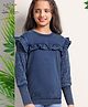 Arias indigo Cotton terry  Sweatshirt with applique embroidery And Quilted Sleeve - Indigo
