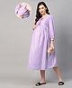 MomToBe Three Fourth Sleeves Solid Maternity Flared Dress - Lavendet