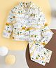babywish Full Sleeves All Over Jungle Theme Animal & Tree Printed 100% Cotton Shirt With Coordinating Pyjama - White
