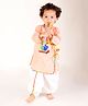 M'andy Full Sleeves Peacock Embroidered Angrakha Style Kurta & Lace Embellished Dhoti Set - Peach