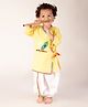 M'andy Full Sleeves Peacock Feather & Flute Embroidered Angrakha Style Kurta & Lace Embellished Dhoti Set - Yellow