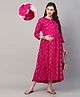MomToBe Three Fourth Sleeves All Over Motif Printed Flared Maternity Dress - Pink
