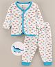 Bodycare Cotton Full Sleeves Thermal Inner Tee and Full Length Bottom Dino Print - Off White and Blue