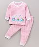 Bodycare Full Sleeves Antibacterial Thermal Tee with Pajama Stripes Print - Pink and White