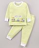 Bodycare Anti Bacterial Thermal Full Sleeves Stripe Tee & Lounge Pant Car Print - Light Green