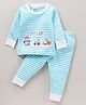 Bodycare Full Sleeves Antibacterial Thermal Tee with Pajama Stripes Print - Blue and White