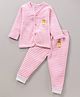 Bodycare Full Sleeves Antibacterial Thermal Tee with Pajama Stripes Print - Pink and White