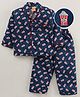 Yellow Duck Cotton Woven Full Sleeves Night Suit Popcorn Print - Blue