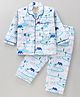 Yellow Duck Full Sleeves Cotton Nightsuit Animal Print- Blue