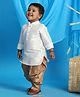 Vastramay Full Sleeves Solid Kurta & Pajama Set - White & Rose Gold