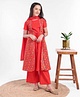 Pine Kids Half Sleeves Kurti And Churidar Set With Jacket- Red