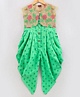Twisha Sleeveless Fish Print Jumpsuit With Cap Sleeves Floral Embroidered Shrug - Green & Beige