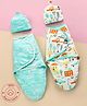 Bonfino Premium Organic Cotton Swaddle Wraps with Cap Transport Print Set of 2 - Blue