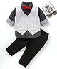 Babyhug Full Sleeves 100% Cotton Waist Coat & Shirt with Stretch Fir Pants - Black