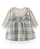 Dew Drops Looper Full Sleeves Checked Frock With Bow Applique- Grey Blue