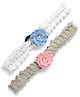 Funkrafts Set Of 2 Flower Applique & Pearl Detailed Crochet Headbands - Blue & Pink