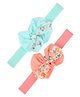 Funkrafts Set Of 2 Floral Printed Layered Bow Detailed Headbands - Blue & Peach