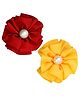 Funkrafts Set Of 2 Flower Applique & Pearl Detailed Hair Clips - Maroon & Yellow