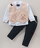 Brats And Dolls Full Sleeves Shirt & Trousers Set Witg Bow Bear Embroidery - Blue