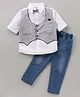Brats And Dolls Full Sleeves Cotton Shirt & Denim Jeans Set Solid- Multicolor