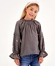Primo Gino Cotton Viscose Full Sleeves Embroidered Top - Grey