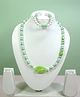 Kamule Stone Pendent & Pearl Embellished Necklac With Coordinating Bracelet - Green