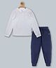Kiddopanti Full Sleeves Solid T Shirt With Track Pant - White Navy Blue