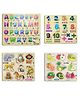Mingkids Kids Fort Pre Nursery Educational Puzzles for Adults kids Learning Toys Kit Board Game 4 pcs Set of ABCD Alphabets, Numbers, Animals & Fruits - 53 Pieces